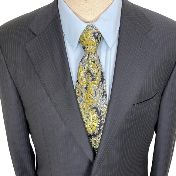 Canali Blazer Mens 42L Black Pinstripe Super 160s Luxury Formal Wool Italy